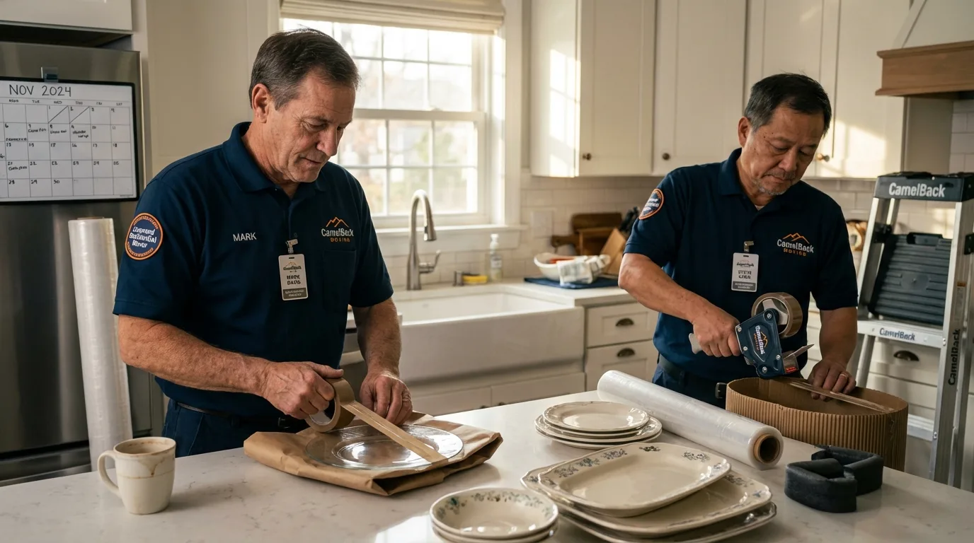 Professional crew packing kitchen dishware in Blissfield, MI